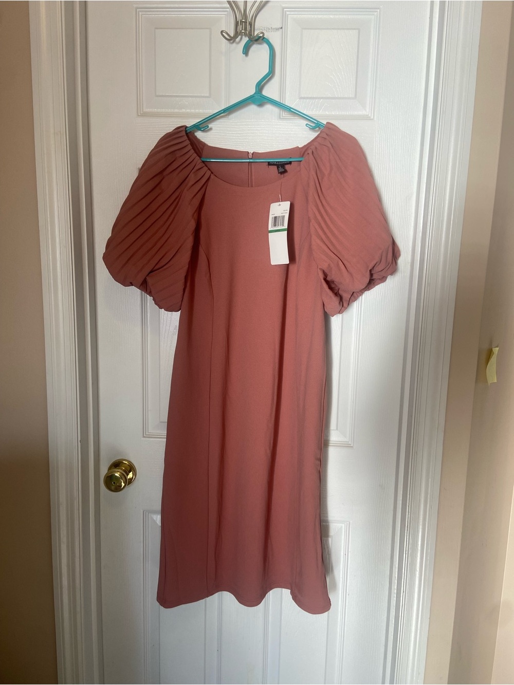 Nina Leonard Dusty Rose Puff Sleeve Midi Dress